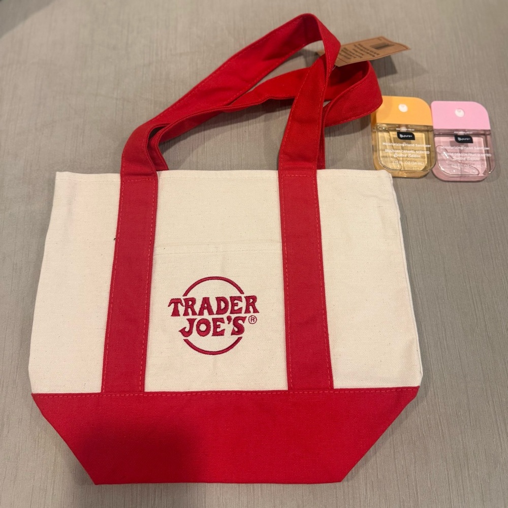Mini Trader Joe’s Canvas Tote + FREE Viral B Pure Hand Sanitizers (2 Pack) New